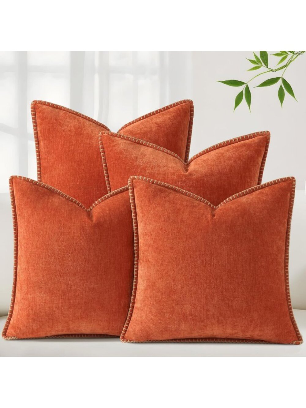 Cozy Fall Chenille Throw Pillow Covers 20x20 - Set of 4 Decorative Cushions